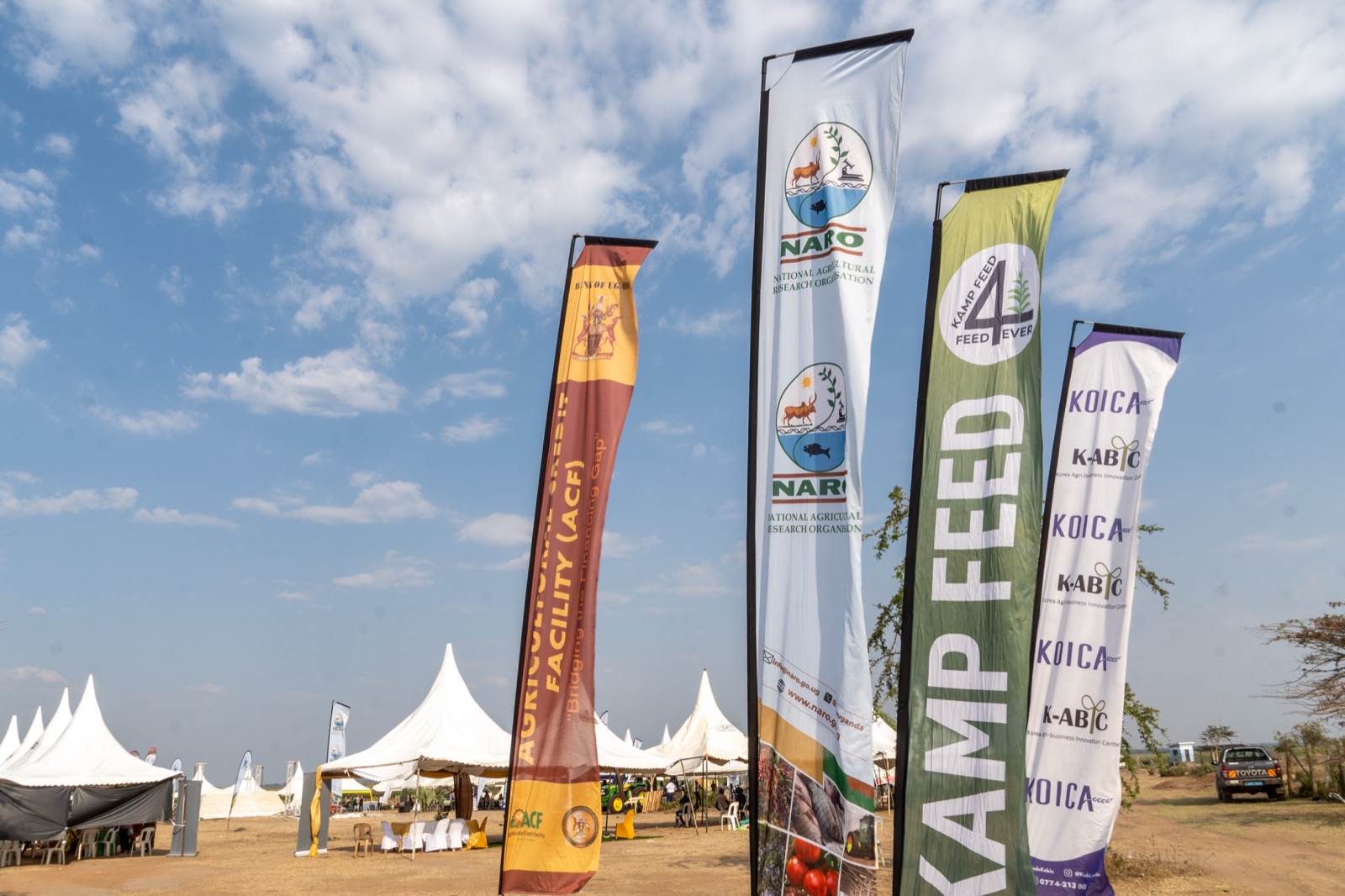 Event banners and tents at the Eastern Agricultural Show in Soroti